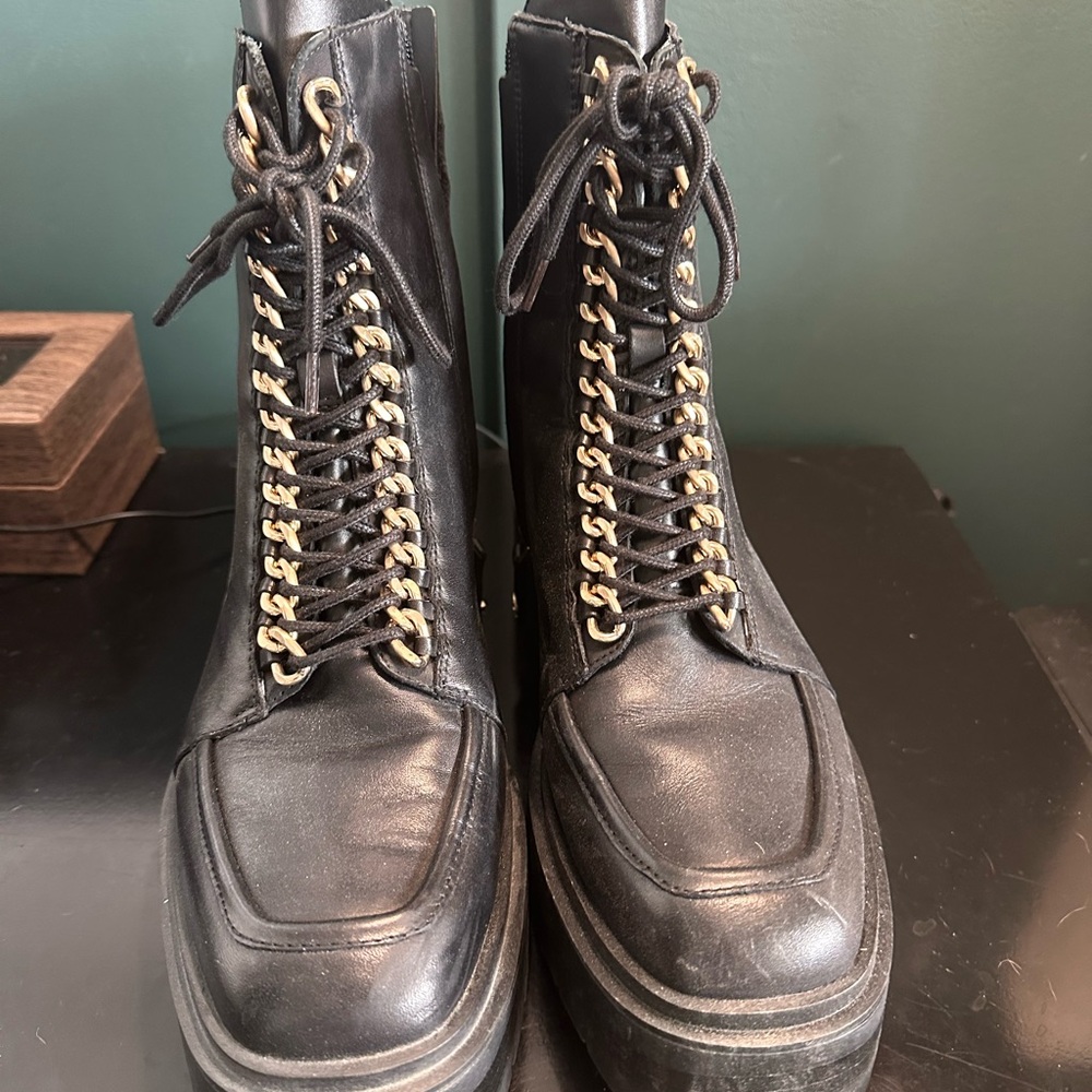 Sam Edelman Black Combat Boots with Gold Accents